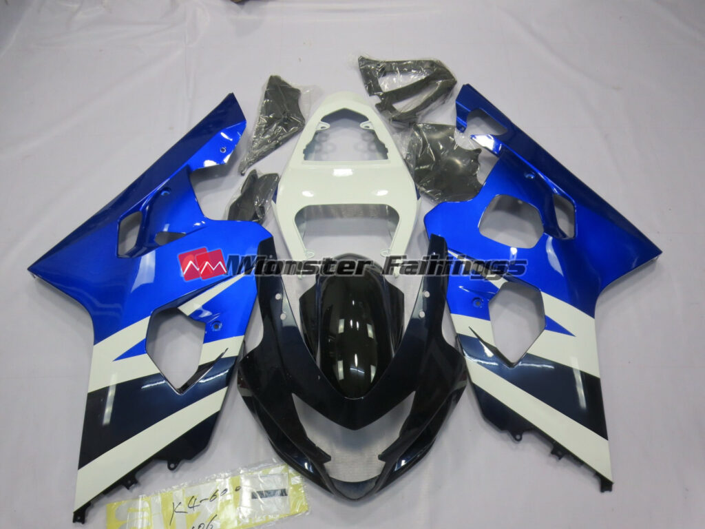 Suzuki GSXR 600 - 750 2004 - 2005 Blue White ABS fairings - custom motorcycle bodywork kit by Monster Fairings