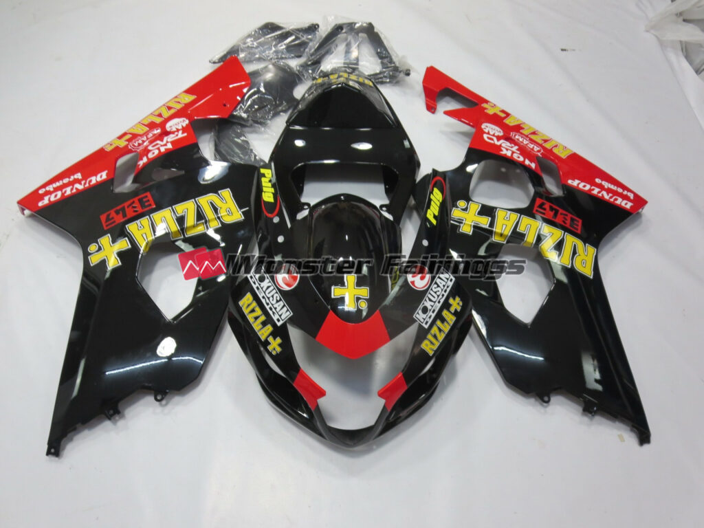 Suzuki GSXR 600 - 750 2004 - 2005 Black Rizla ABS fairings - custom motorcycle bodywork kit by Monster Fairings