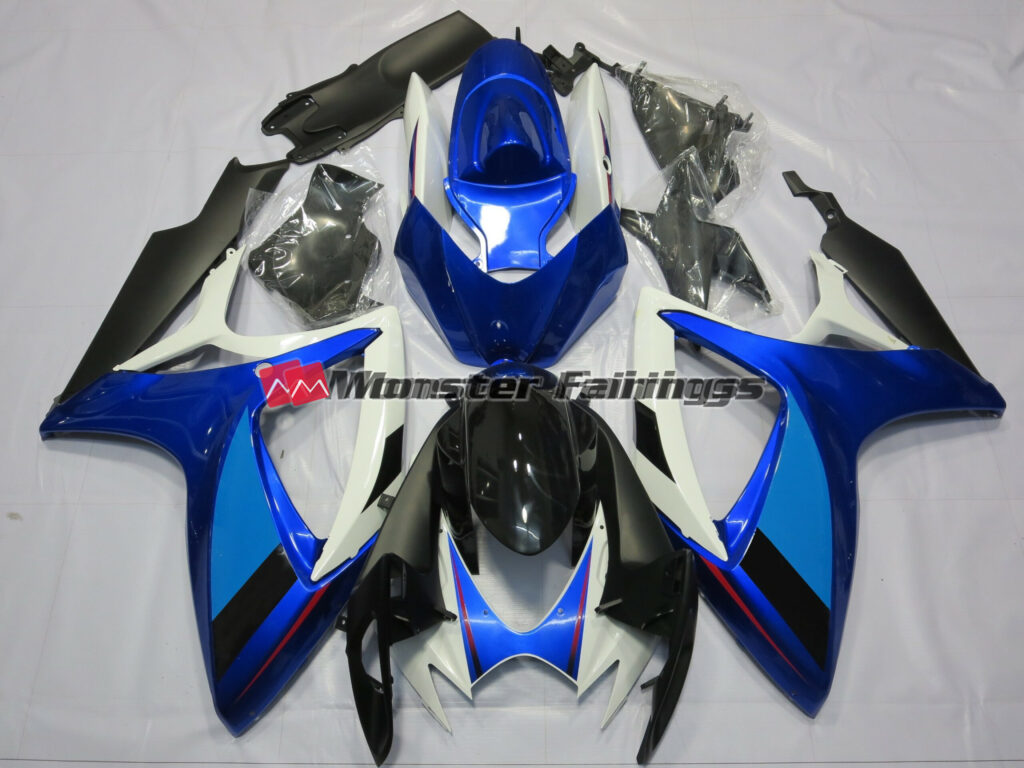 Suzuki GSXR 600 - 750 2006 - 2007 Blue and White ABS fairings - custom motorcycle bodywork kit by Monster Fairings