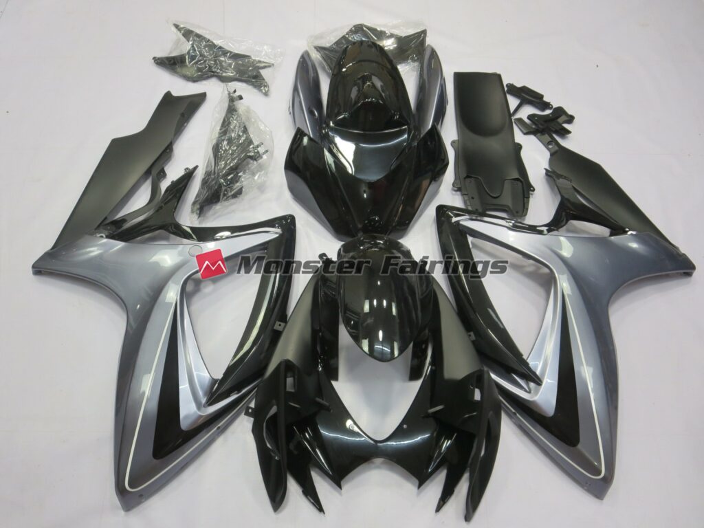 Suzuki GSXR 600 - 750 2006 - 2007 Light Silver and Black ABS fairings - custom motorcycle bodywork kit by Monster Fairings