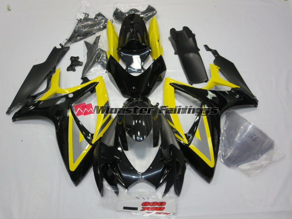 Suzuki GSXR 600 - 750 2006 - 2007 Gloss Black & Yellow with Silver ABS fairings - custom motorcycle bodywork kit by Monster Fairings