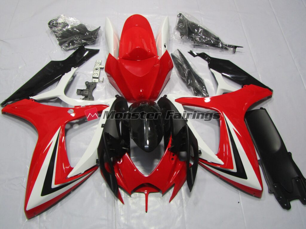 Suzuki GSXR 600 - 750 2006 - 2007 Red Black and White ABS fairings - custom motorcycle bodywork kit by Monster Fairings