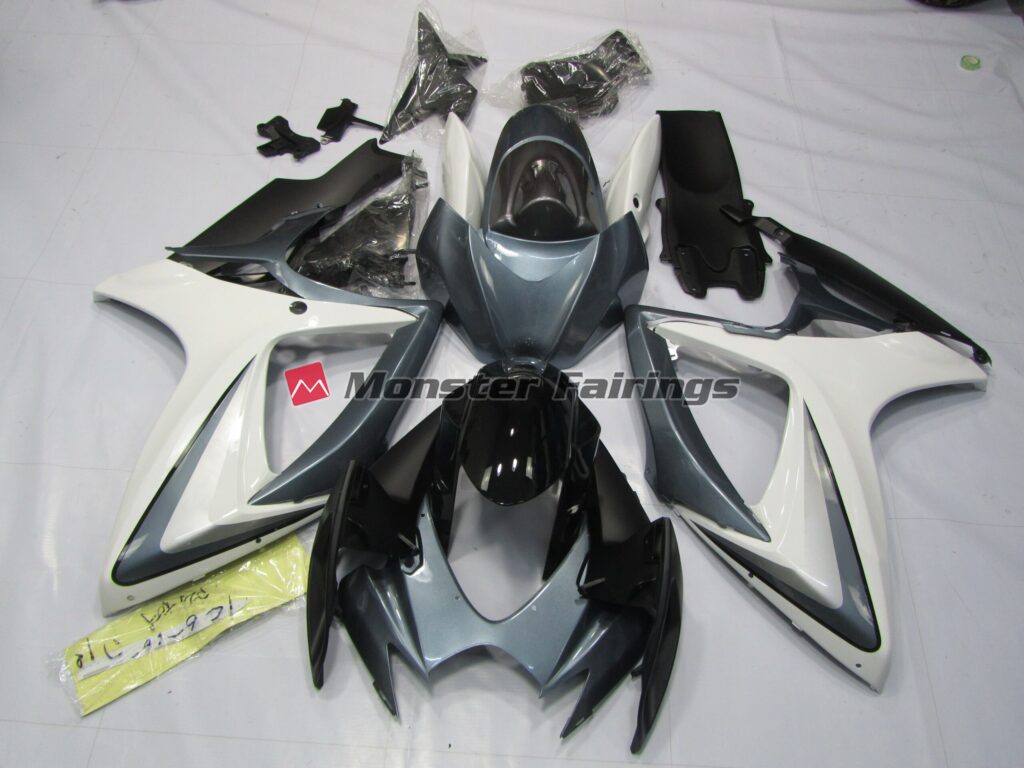 Suzuki GSXR 600 - 750 2006 - 2007 Grey and White ABS fairings - custom motorcycle bodywork kit by Monster Fairings