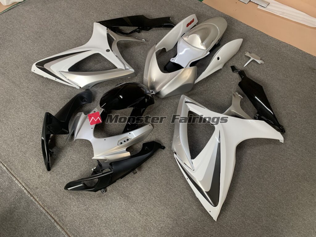 2006 - 2007 Suzuki GSXR Silver White OEM Style fairing set - ABS injection, custom painted by Monster Fairings