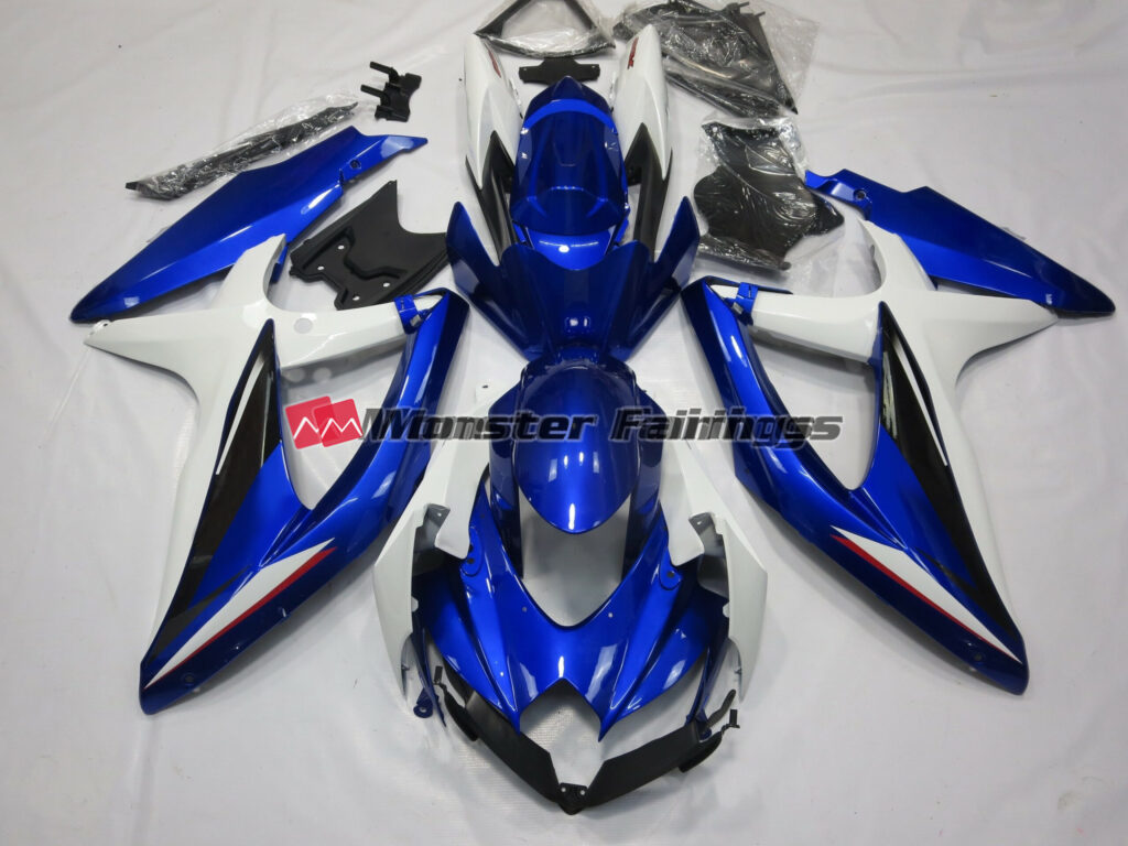 Suzuki GSXR 600 - 750 2008 - 2010 Blue Black and White ABS fairings - custom motorcycle bodywork kit by Monster Fairings