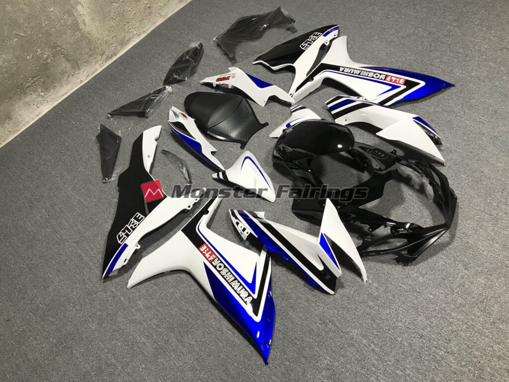 2011 - 2025 Suzuki GSXR Gloss White & Blue with Black fairing set - ABS injection, custom painted by Monster Fairings