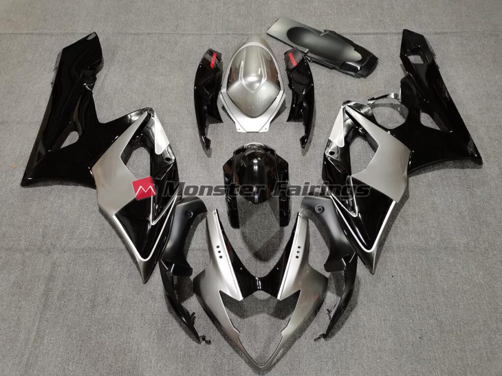 Suzuki GSXR 1000 2005 - 2006 Gloss Silver with Black ABS fairings - custom motorcycle bodywork kit by Monster Fairings