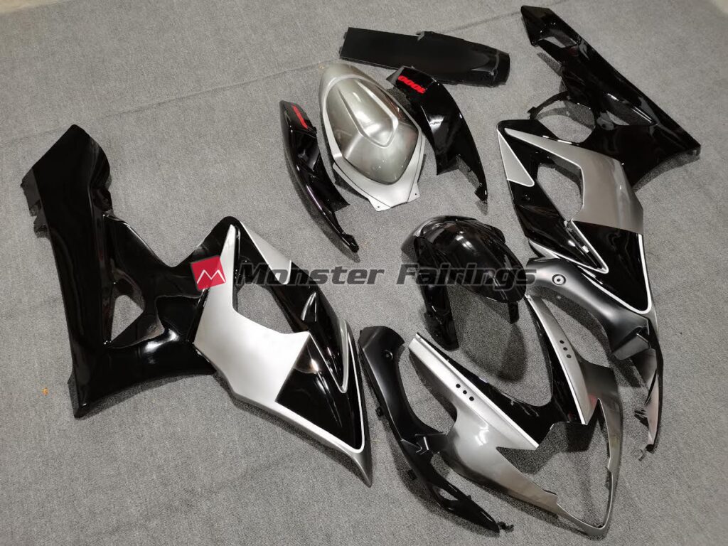 Gloss Silver with Black ABS fairings for Suzuki GSXR 1000 2005 - 2006 - premium OEM fit kit by Monster Fairings