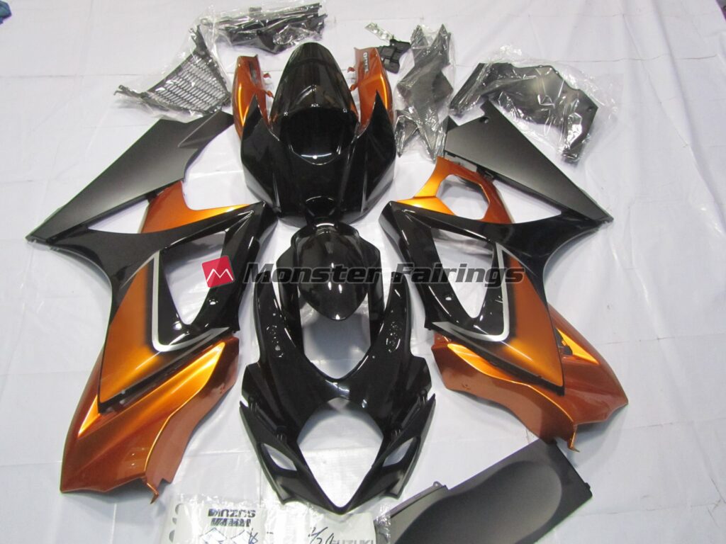 Suzuki GSXR 1000 2007 - 2008 Gloss Orange & Black ABS fairings - custom motorcycle bodywork kit by Monster Fairings