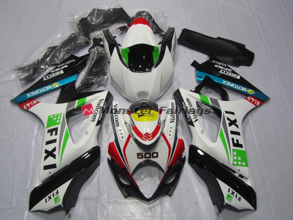 Suzuki GSXR 1000 2007 - 2008 Gloss White & Black FIXI ABS fairings - custom motorcycle bodywork kit by Monster Fairings