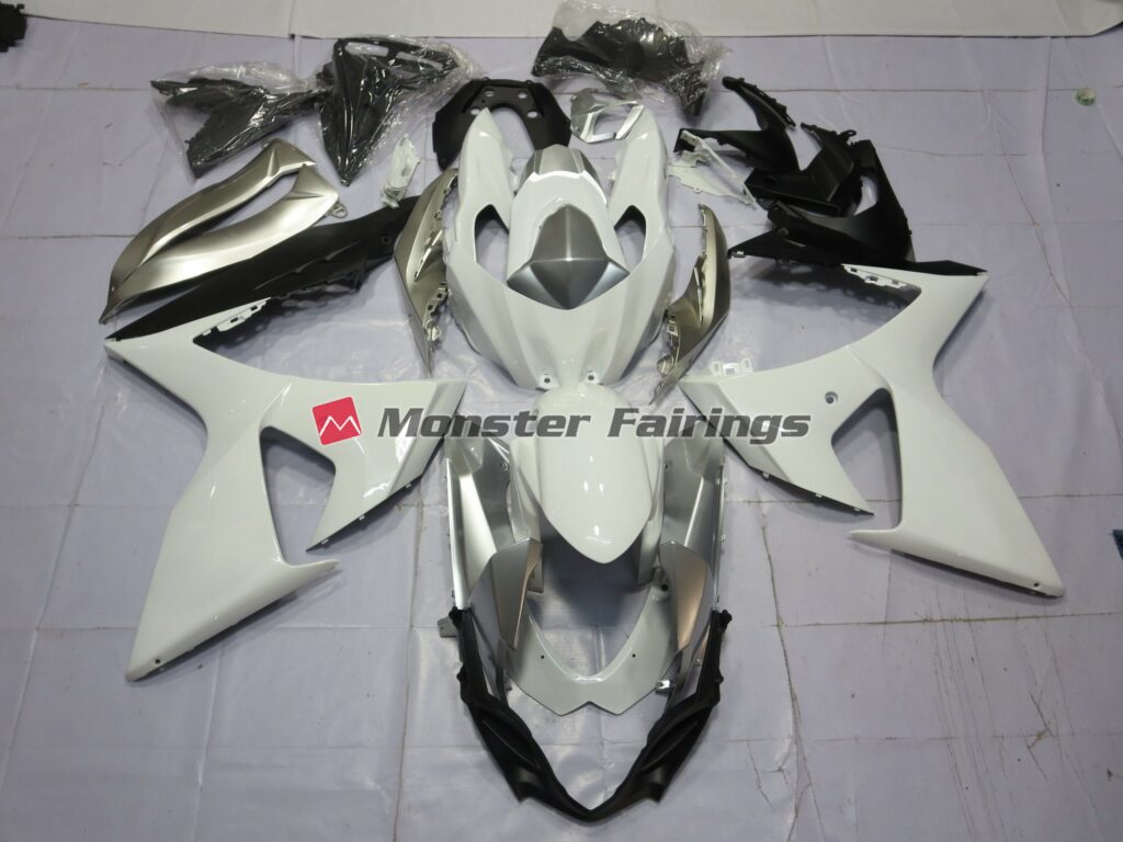 Suzuki GSXR 1000 2009 - 2016 Silver and White ABS fairings - custom motorcycle bodywork kit by Monster Fairings
