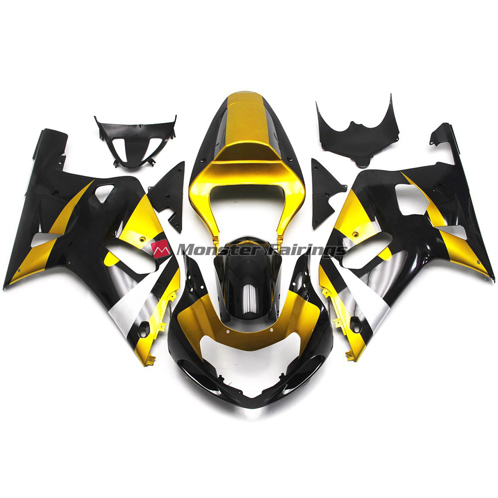 Suzuki GSXR 600 - 750 2001 - 2003 Gold and Black Gloss Style ABS fairings - custom motorcycle bodywork kit by Monster Fairings