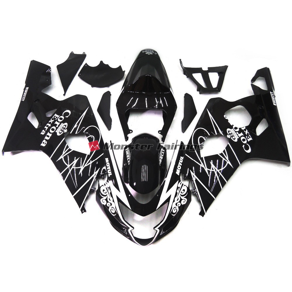 Suzuki GSXR 600 - 750 2004 - 2005 Gloss Black Corona Style ABS fairings - custom motorcycle bodywork kit by Monster Fairings