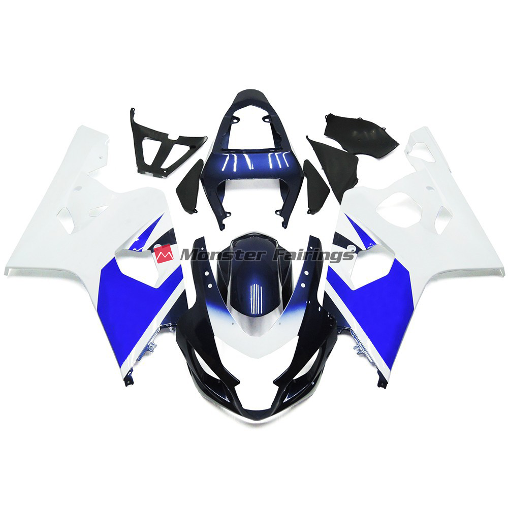 Suzuki GSXR 600 - 750 2004 - 2005 Bright White and Blue ABS fairings - custom motorcycle bodywork kit by Monster Fairings