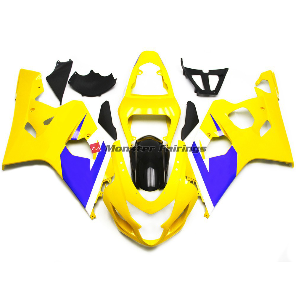 Suzuki GSXR 600 - 750 2004 - 2005 Gloss Yellow and Vibrant Blue Custom ABS fairings - custom motorcycle bodywork kit by Monster Fairings