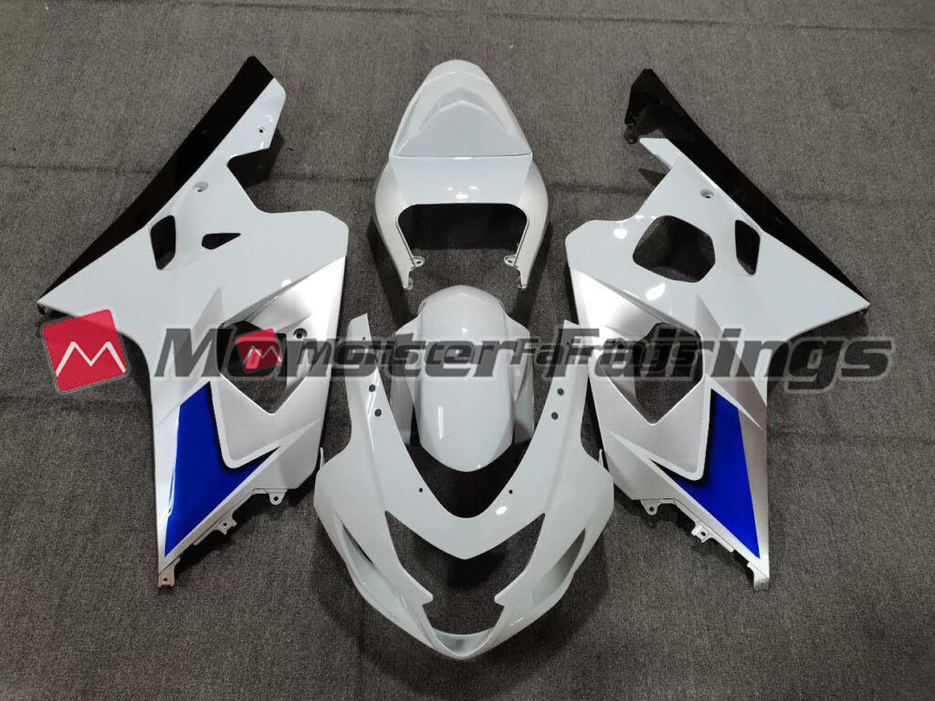 Suzuki GSXR 600 - 750 2004 - 2005 Blue, White and Silver Style ABS fairings - custom motorcycle bodywork kit by Monster Fairings