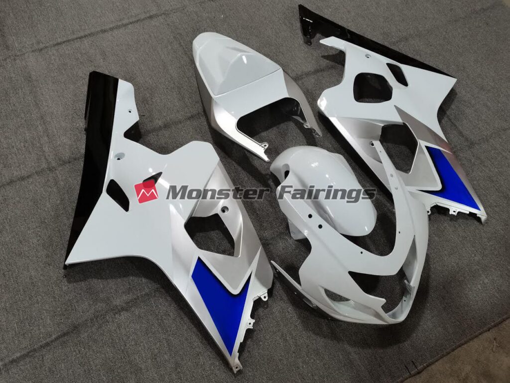 Suzuki GSXR custom ABS fairings 2004 - 2005 in Blue, White and Silver Style - durable replacement kit, Monster Fairings