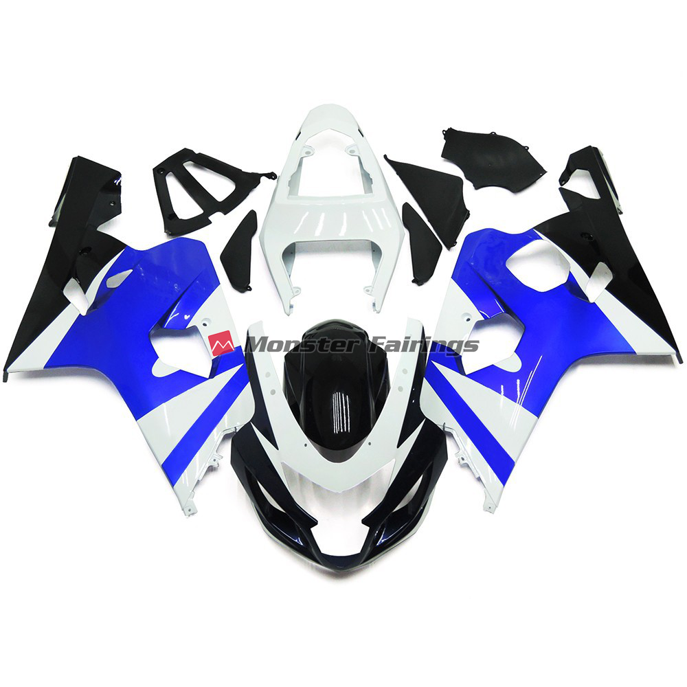 Suzuki GSXR 600 - 750 2004 - 2005 Gloss White and Gloss Blue ABS fairings - custom motorcycle bodywork kit by Monster Fairings
