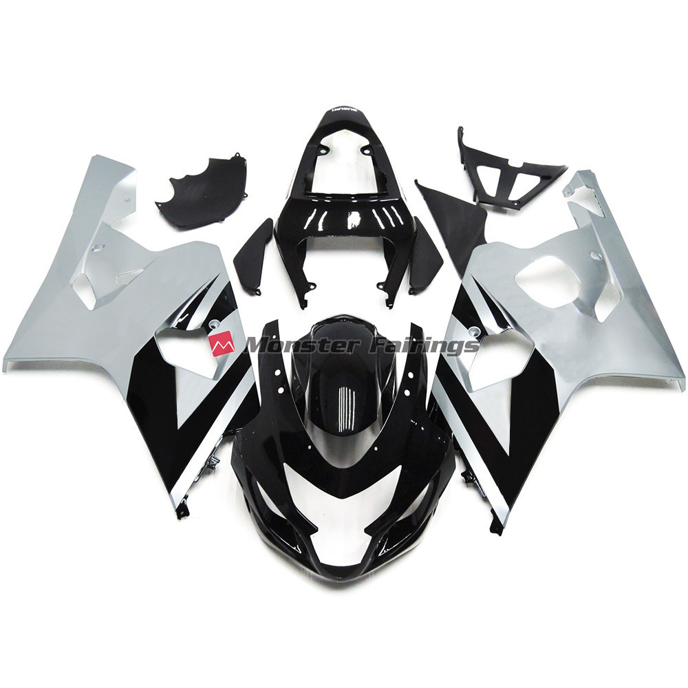 Suzuki GSXR 600 - 750 2004 - 2005 Silver and Black Gloss OEM Style ABS fairings - custom motorcycle bodywork kit by Monster Fairings