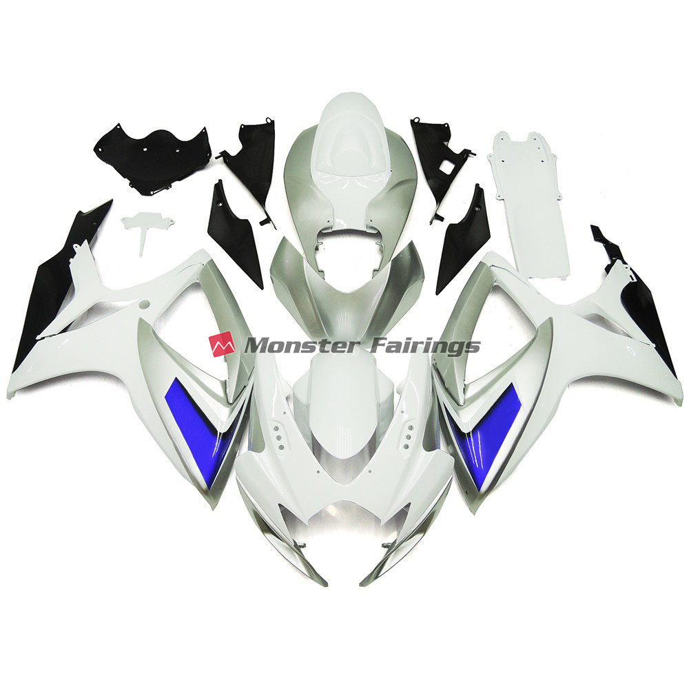Suzuki GSXR 600 - 750 2006 - 2007 Silver White and Blue Gloss Style ABS fairings - custom motorcycle bodywork kit by Monster Fairings