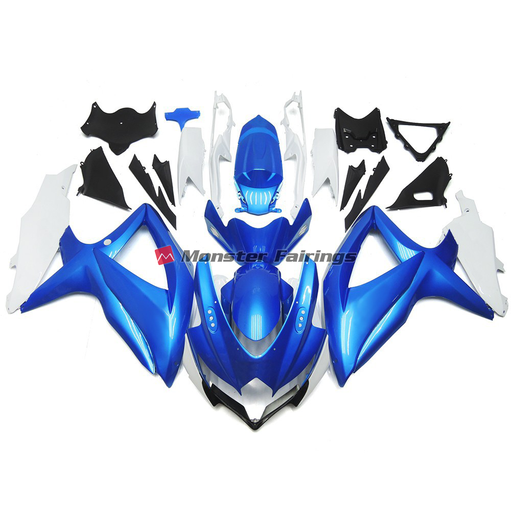 Suzuki GSXR 600 - 750 2008 - 2010 Light Blue and White Custom Style ABS fairings - custom motorcycle bodywork kit by Monster Fairings