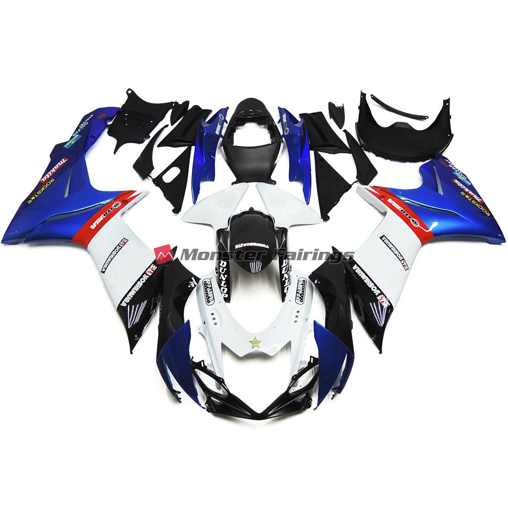 Suzuki GSXR 600 - 750 2011 - 2025 Gloss White Blue Black & Red ABS fairings - custom motorcycle bodywork kit by Monster Fairings