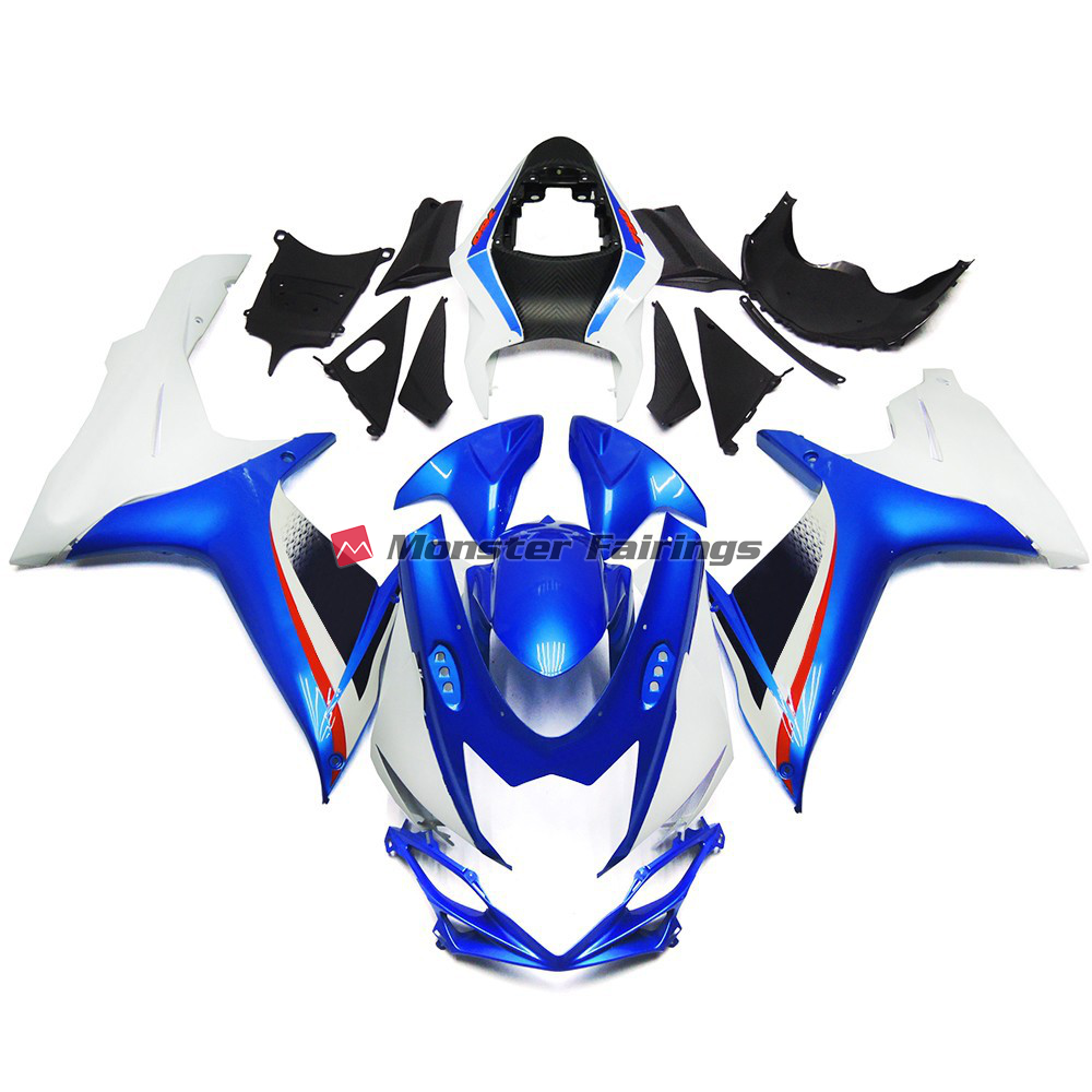 Suzuki GSXR 600 - 750 2011 - 2025 Gloss Blue & White ABS fairings - custom motorcycle bodywork kit by Monster Fairings