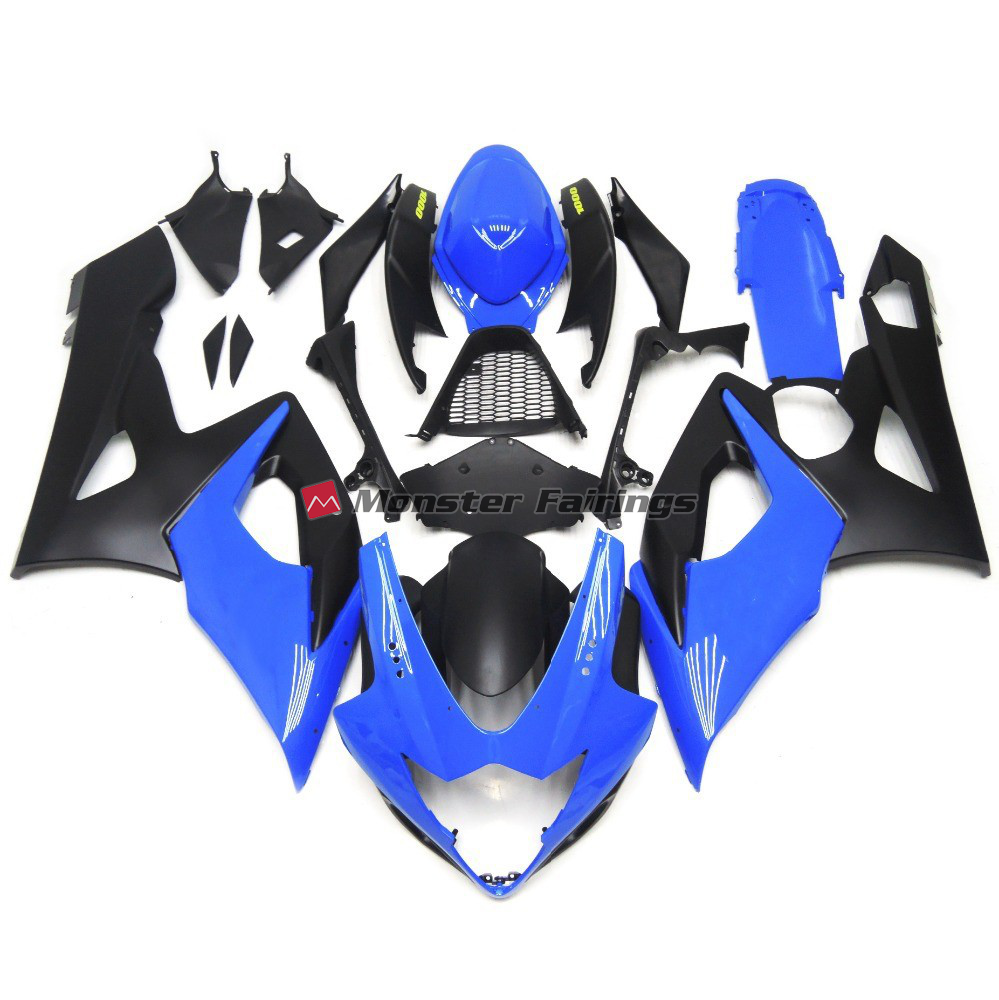 Suzuki GSXR 1000 2005 - 2006 Gloss Blue & Matte Black ABS fairings - custom motorcycle bodywork kit by Monster Fairings