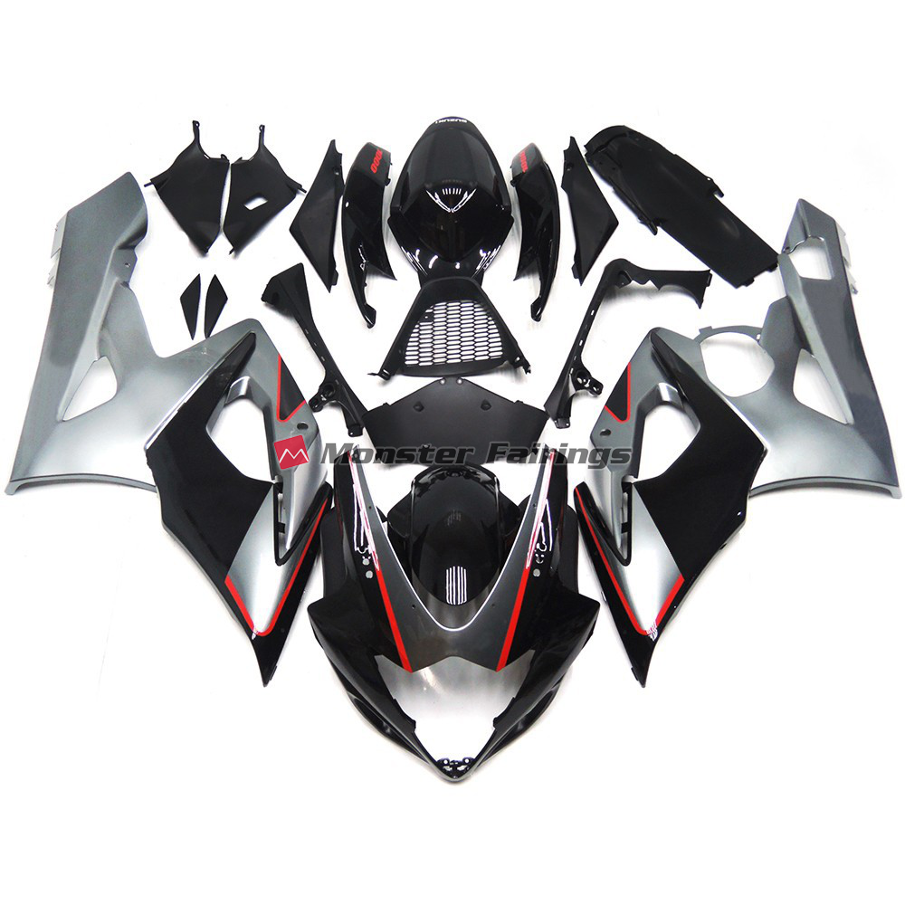 Suzuki GSXR 1000 2005 - 2006 Gloss Black & Silver ABS fairings - custom motorcycle bodywork kit by Monster Fairings