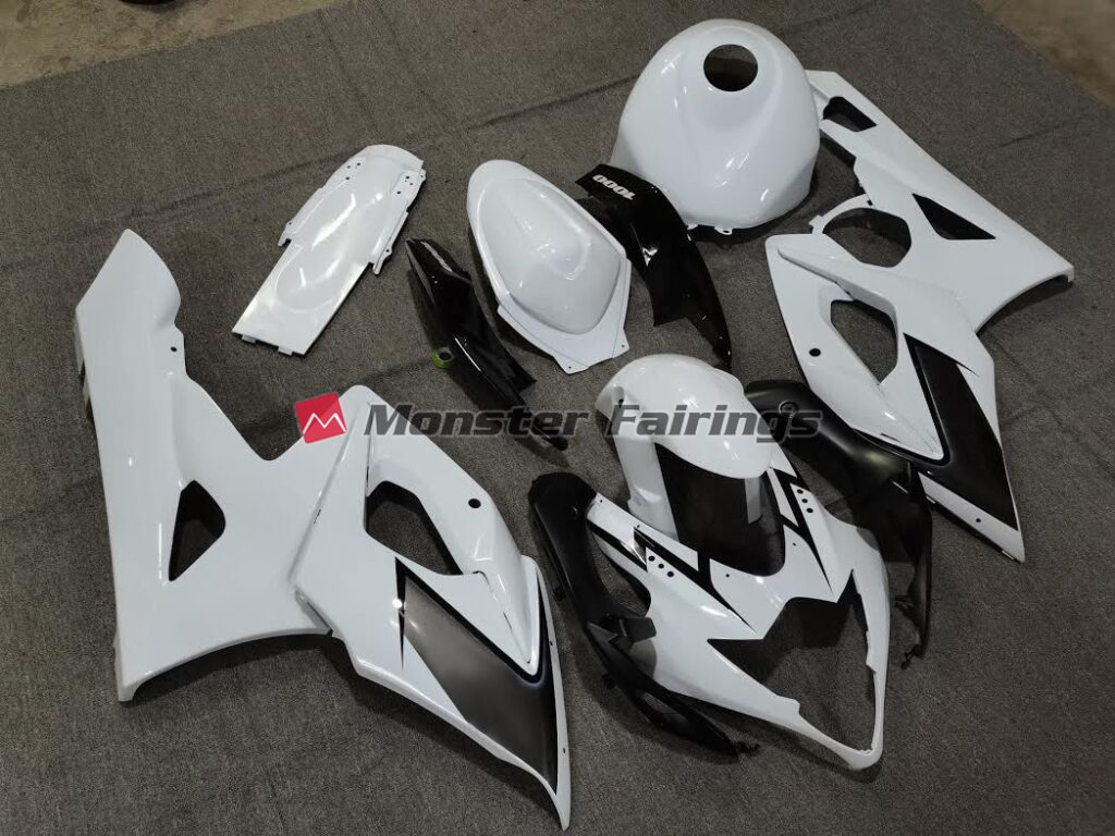 Suzuki GSXR 1000 custom ABS fairings 2005 - 2006 in Gloss White & Black - durable replacement kit, Monster Fairings
