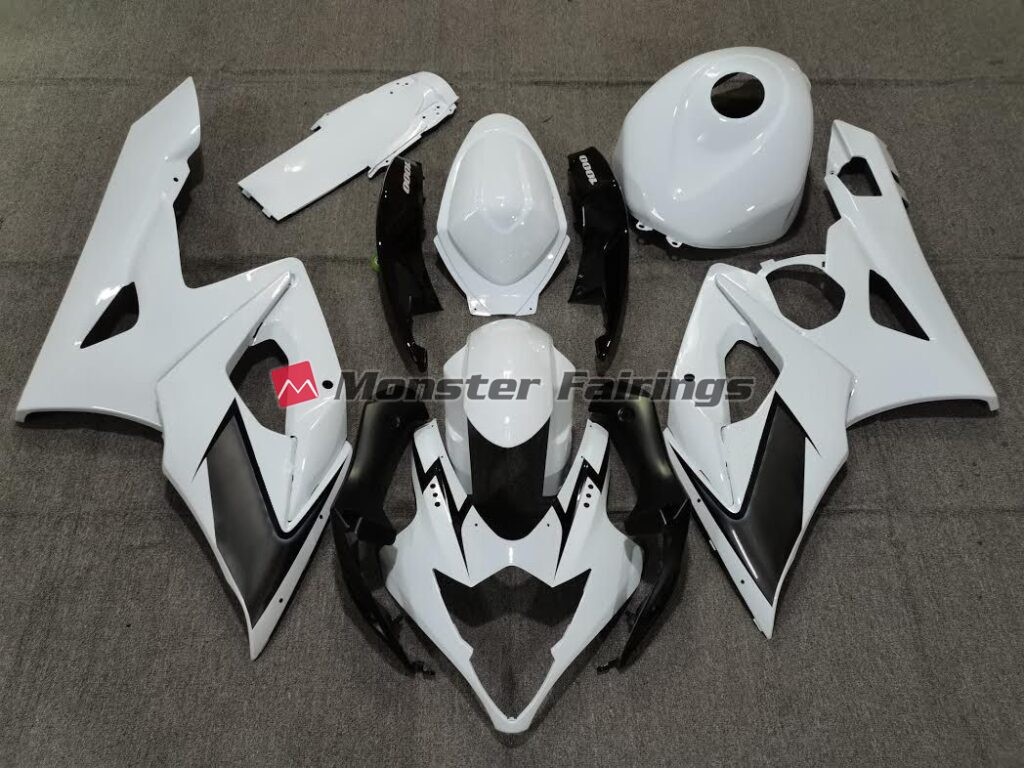 2005 - 2006 Suzuki GSXR 1000 Gloss White & Black fairing set - ABS injection, custom painted by Monster Fairings