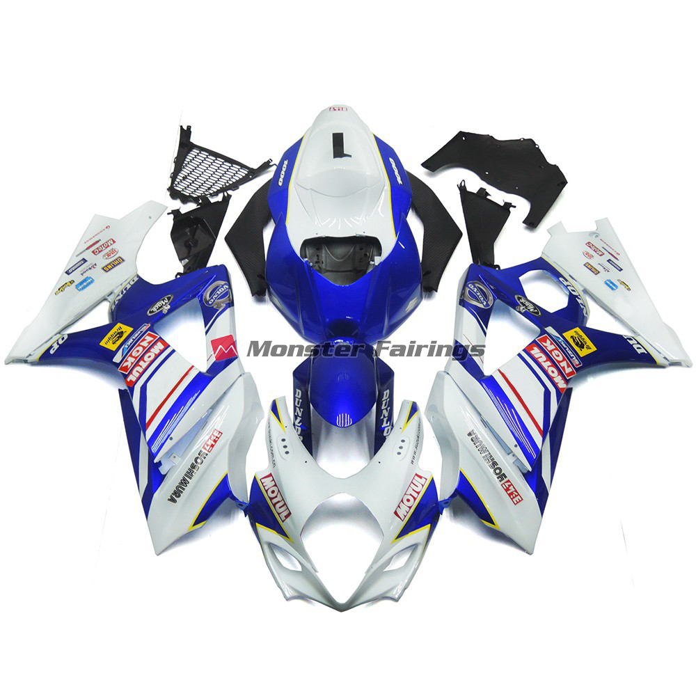 Suzuki GSXR 1000 2007 - 2008 Gloss White with Blue MOTUL ABS fairings - custom motorcycle bodywork kit by Monster Fairings