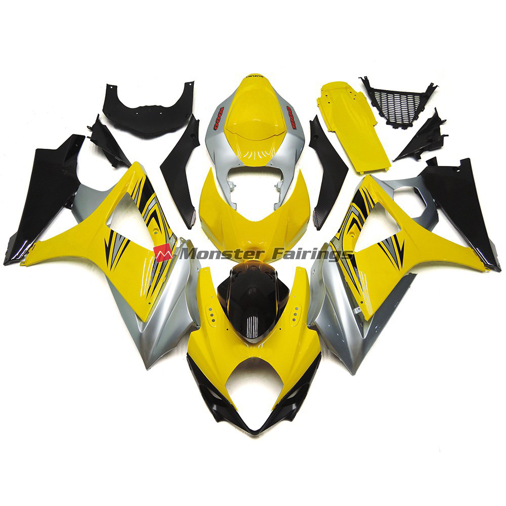 Suzuki GSXR 1000 2007 - 2008 Gloss Yellow & Silver OEM ABS fairings - custom motorcycle bodywork kit by Monster Fairings