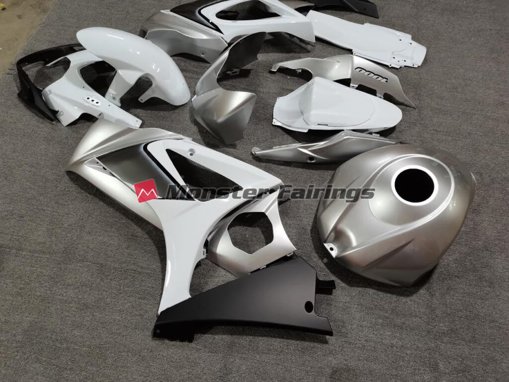 Gloss Silver, White & Black ABS fairings for Suzuki GSXR 1000 2007 - 2008 - premium OEM fit kit by Monster Fairings