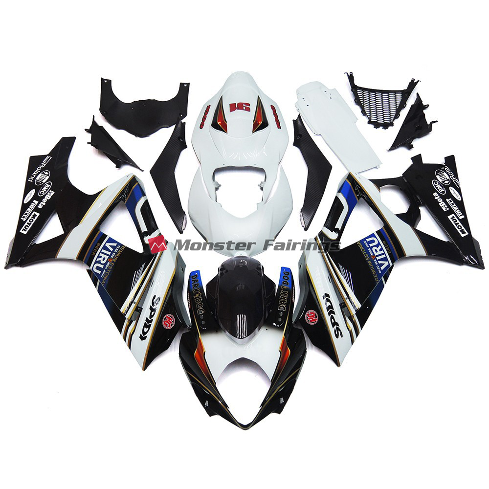 Suzuki GSXR 1000 2007 - 2008 Black & White VIRU ABS fairings - custom motorcycle bodywork kit by Monster Fairings