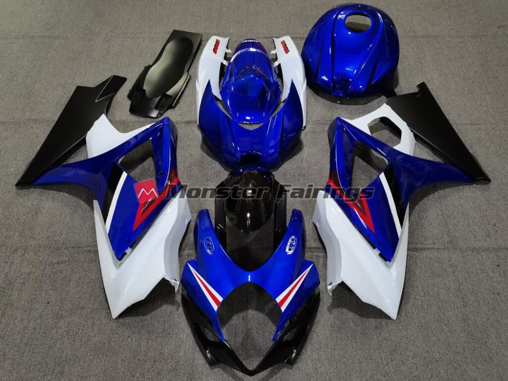 Suzuki GSXR 1000 2007 - 2008 Gloss Blue & White OEM ABS fairings - custom motorcycle bodywork kit by Monster Fairings