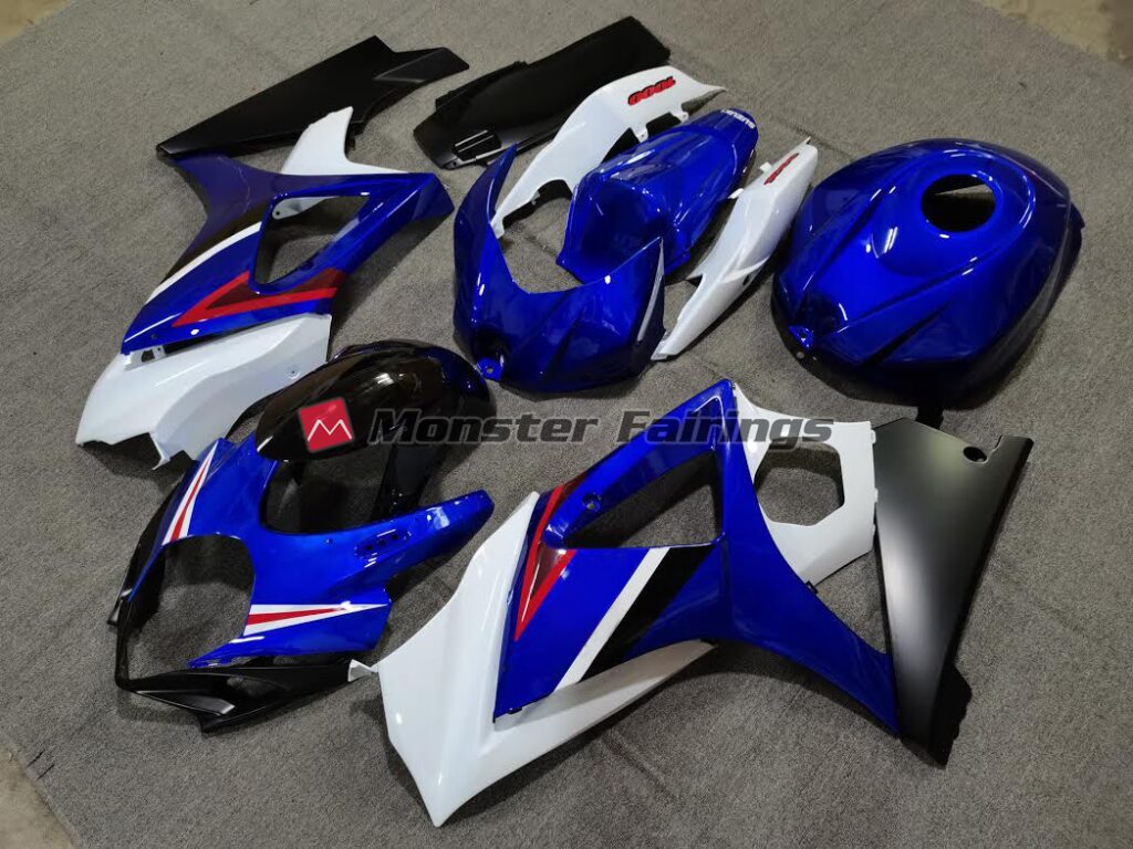 Suzuki GSXR 1000 custom ABS fairings 2007 - 2008 in Gloss Blue & White OEM - durable replacement kit, Monster Fairings