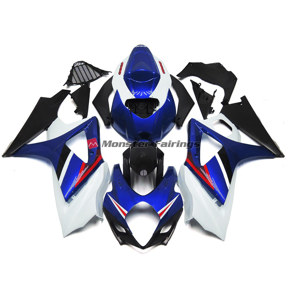 Suzuki GSXR 1000 2007 - 2008 Gloss Blue, Black & White OEM ABS fairings - custom motorcycle bodywork kit by Monster Fairings