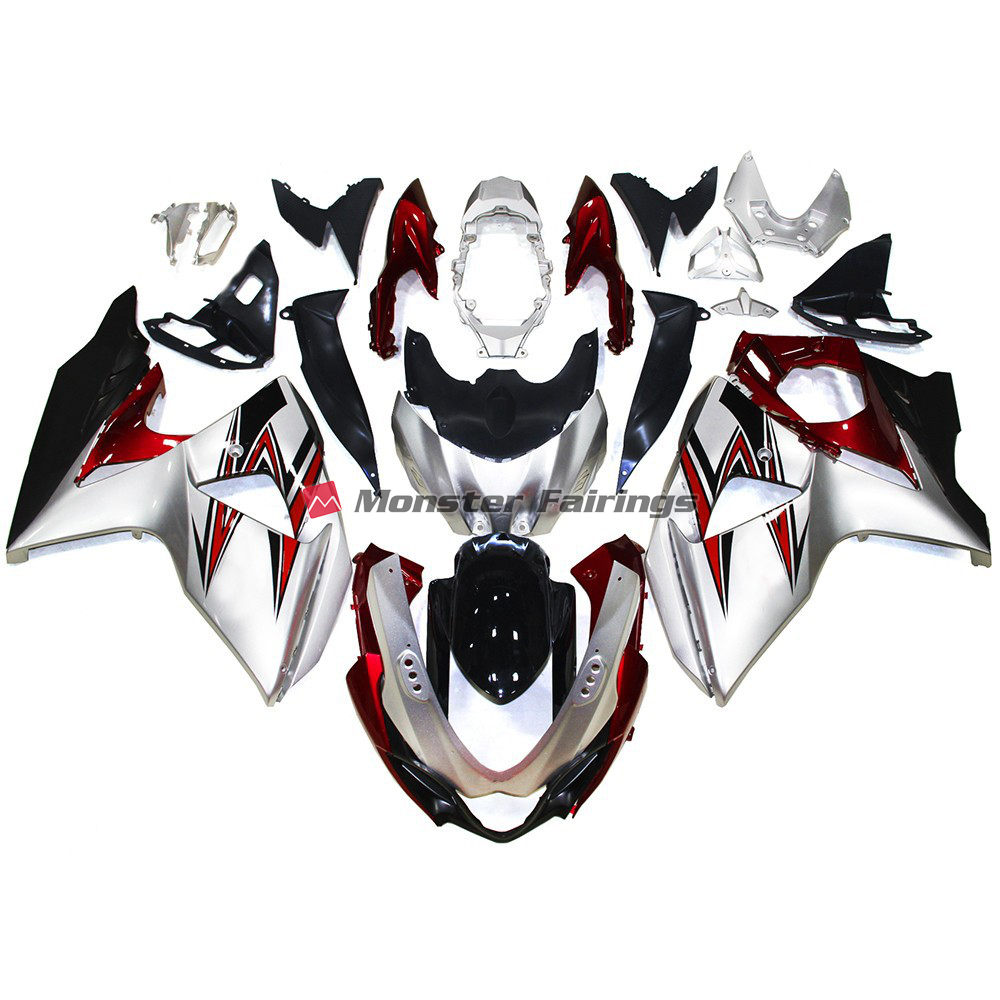 Suzuki GSXR 1000 2009 - 2016 Silver with Red Hints ABS fairings - custom motorcycle bodywork kit by Monster Fairings