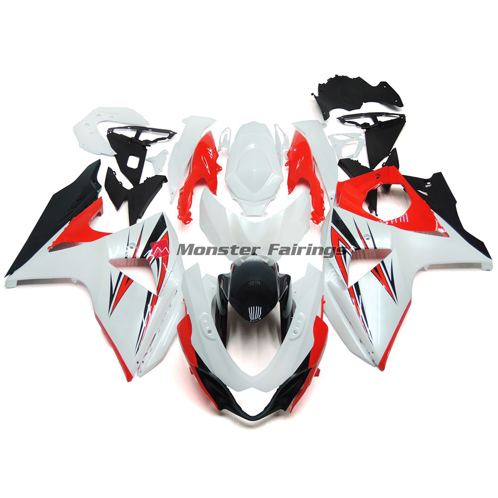 Suzuki GSXR 1000 2009 - 2016 Gloss Red with White and Black Custom Style ABS fairings - custom motorcycle bodywork kit by Monster Fairings