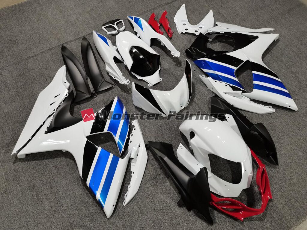 Suzuki GSXR 1000 2009 - 2016 White, Blue and Red Style ABS fairings - custom motorcycle bodywork kit by Monster Fairings