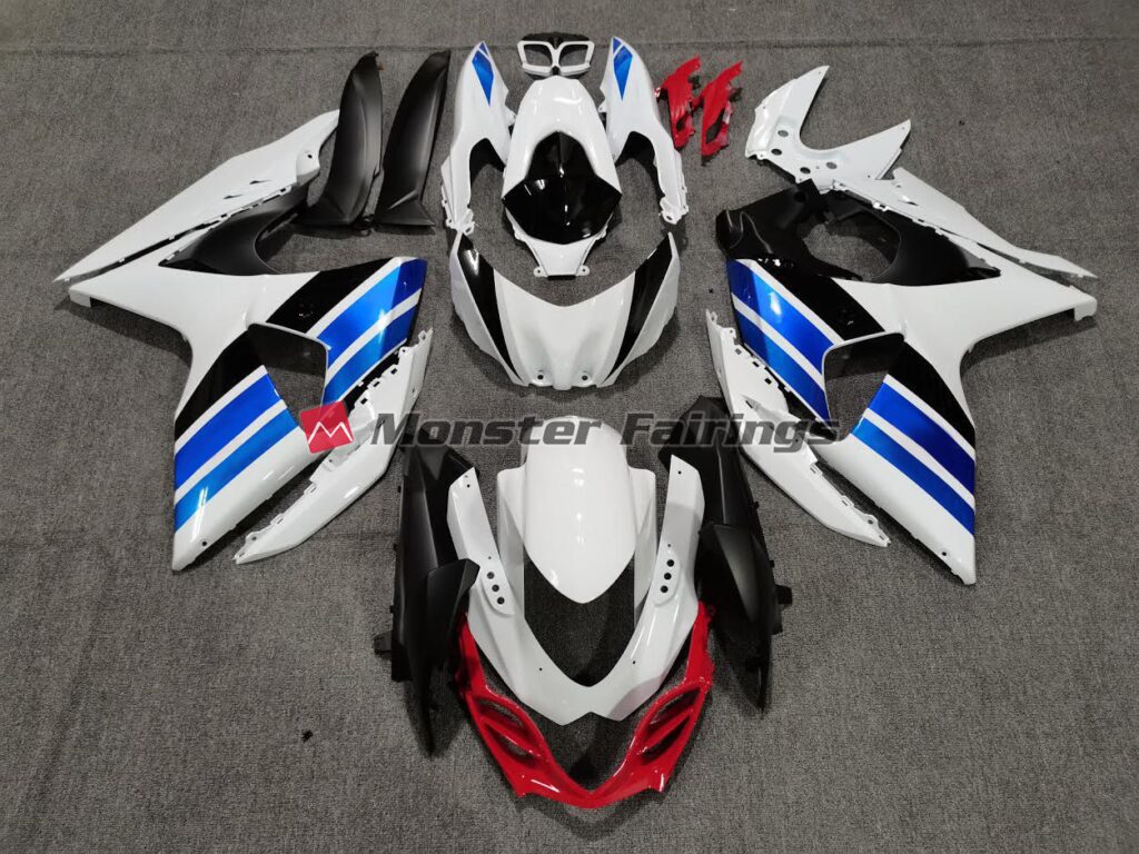 Suzuki GSXR 1000 custom ABS fairings 2009 - 2016 in White, Blue and Red Style - durable replacement kit, Monster Fairings