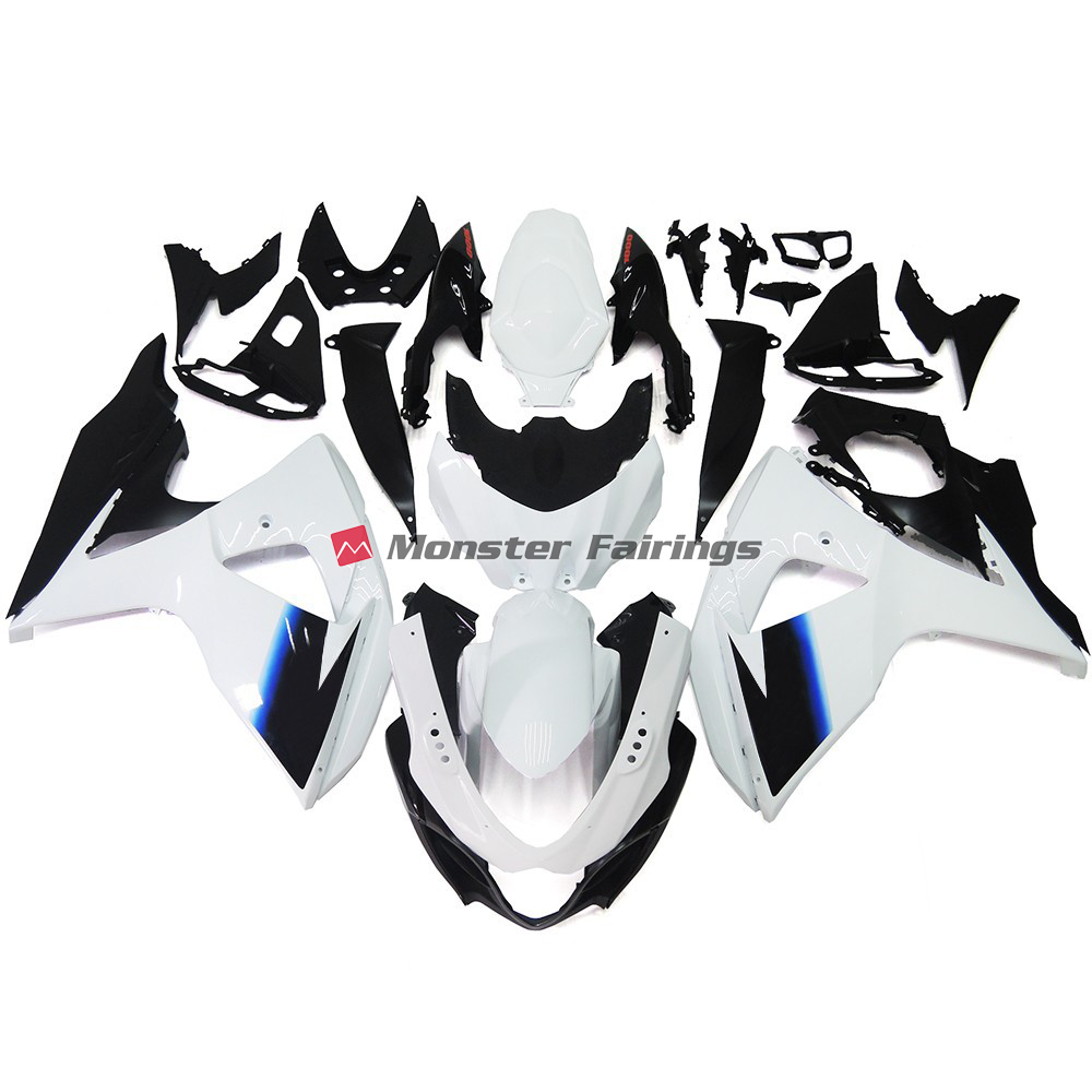 Suzuki GSXR 1000 2009 - 2016 Gloss White and Black with Red Logo ABS fairings - custom motorcycle bodywork kit by Monster Fairings