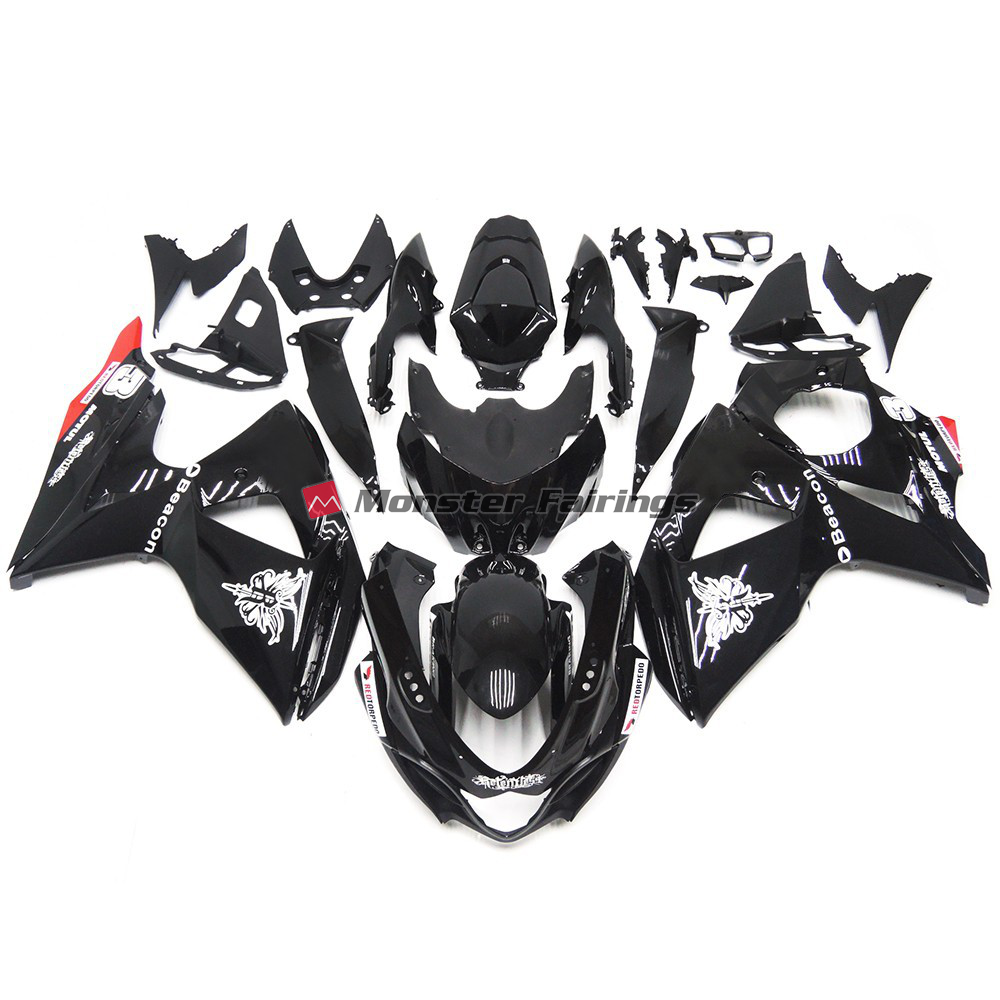 Suzuki GSXR 1000 2009 - 2016 Solid Gloss Black Red Style ABS fairings - custom motorcycle bodywork kit by Monster Fairings
