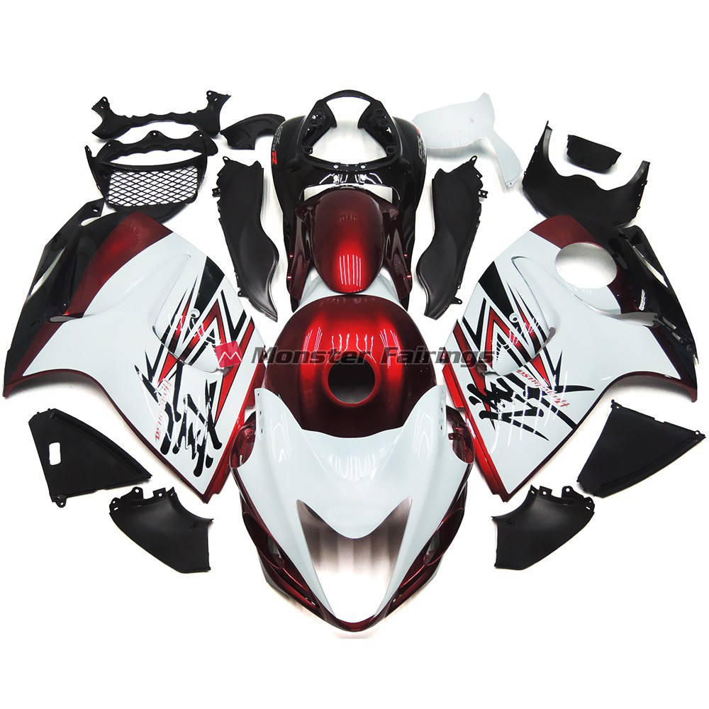 Suzuki GSXR 1300 2008 - 2020 Gloss White with Deep Red Custom ABS fairings - custom motorcycle bodywork kit by Monster Fairings