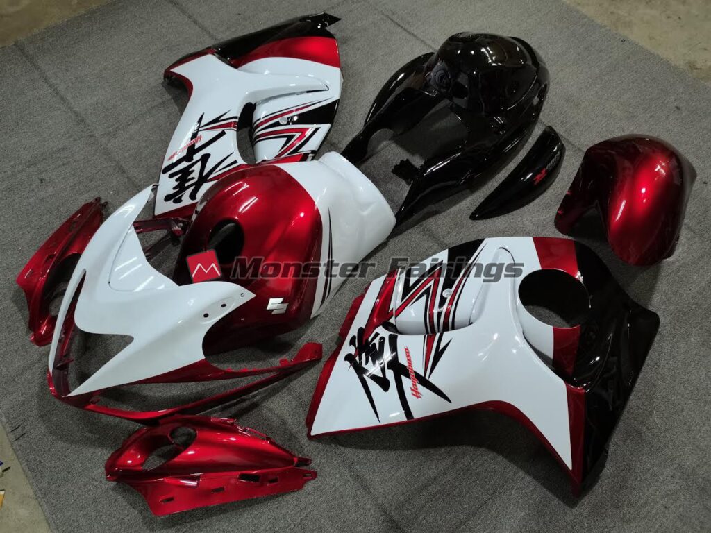 2008 - 2020 Suzuki GSXR 1300 Gloss White with Deep Red Custom fairing set - ABS injection, custom painted by Monster Fairings
