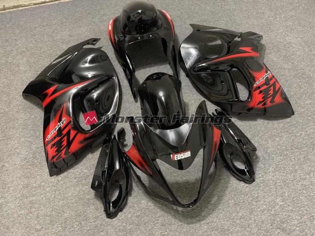 Gloss Black with Red Logos ABS fairings for Suzuki GSXR 1300 2008 - 2020 - premium OEM fit kit by Monster Fairings