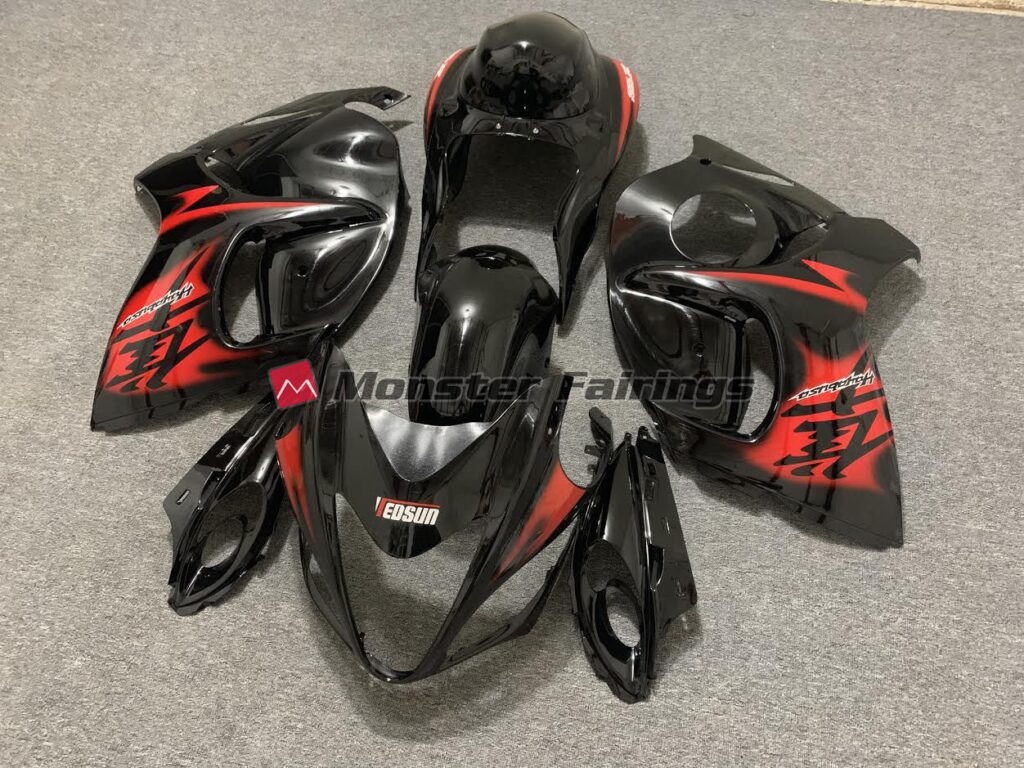 2008 - 2020 Suzuki GSXR 1300 Gloss Black with Red Logos fairing set - ABS injection, custom painted by Monster Fairings