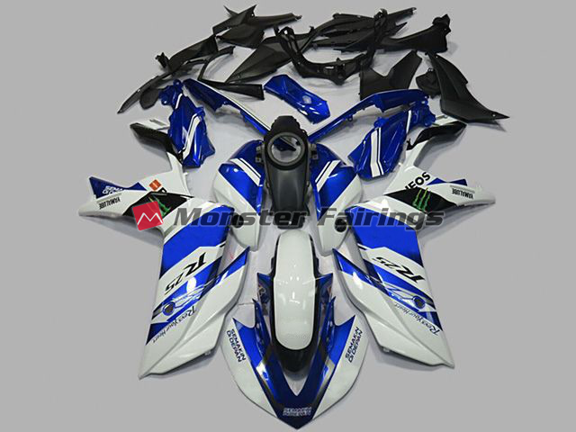 Yamaha R3 2014 - 2018 White and Blue ABS fairings - custom motorcycle bodywork kit by Monster Fairings