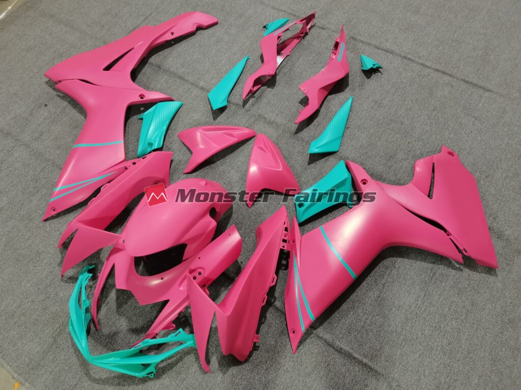 Suzuki GSXR 600 - 750 custom ABS fairings 2011 - 2025 in Matte Hot Pink and Teal - durable replacement kit, Monster Fairings